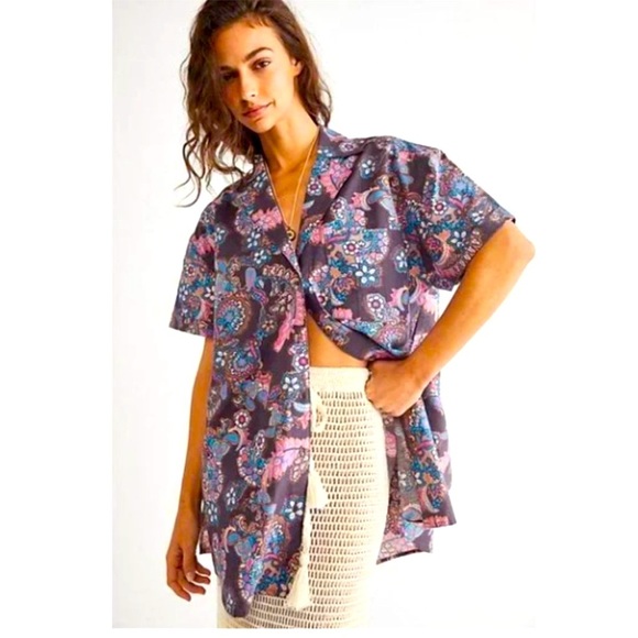 We The Free People Poolside Boyfriend Paisley Button Down Shirt Women’s Sz S - Picture 1 of 16